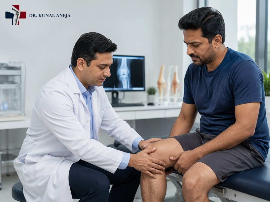 Sports injury specialist examining shoulder pain in Delhi