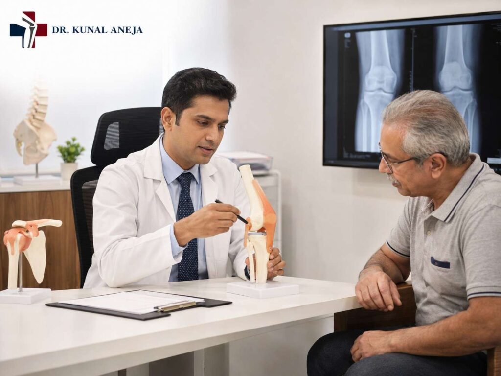  Orthopaedic doctor explaining knee and joint treatment in Delhi
